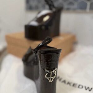 Black Platform Wedge Sandals with Fox Logo